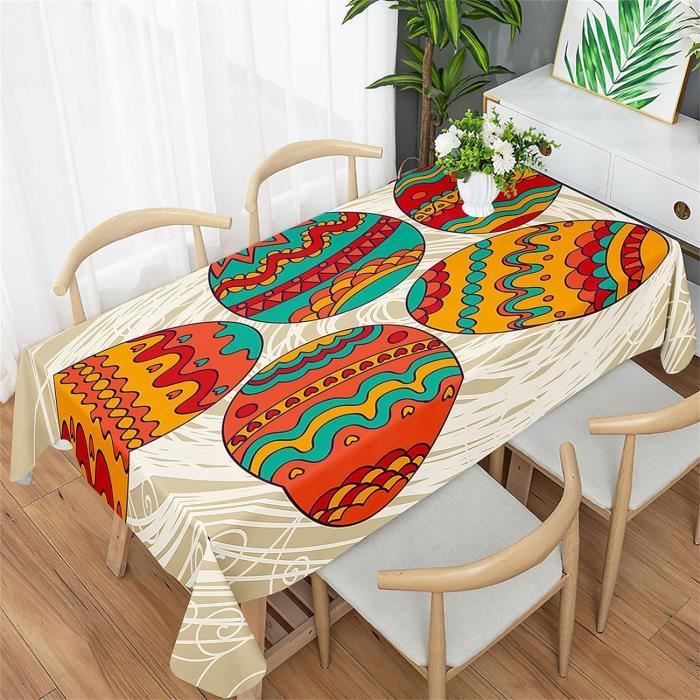 Nappe Rectangulaire Imprimée œufs Et Fleurs - Motif Printemps Pâques, Imperméable Et Anti-taches - 140x260 Cm, Lavable - Décoration Table Fête, Jardin, Pique-nique
