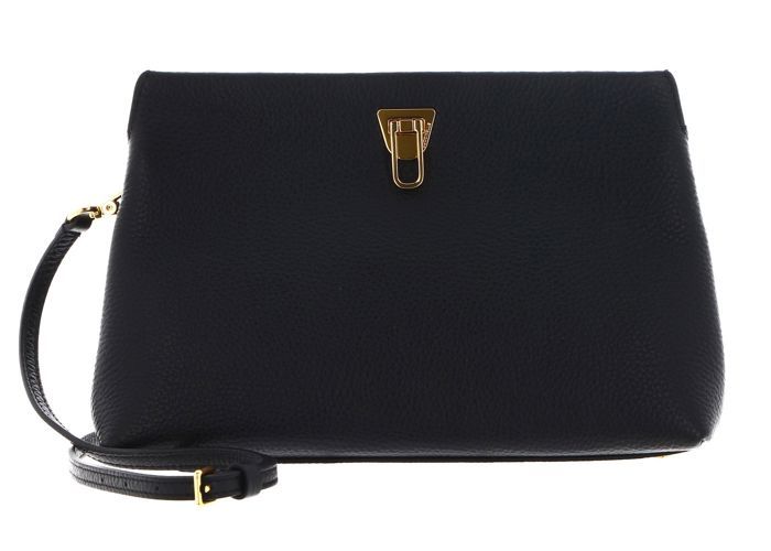 Sac à Main / Pochette Vintage En Cuir Noir - Fermeture Bouton, Années 80, Occasion