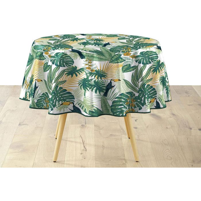 Nappe Carrée Vinyle Vert - 90x90 Cm, Motif Floral (neuf Avec étiquettes)