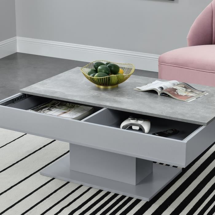 Table Basse Relaxdays Effet Béton - Gris Clair, 90x55x45 Cm, MDF, Neuve