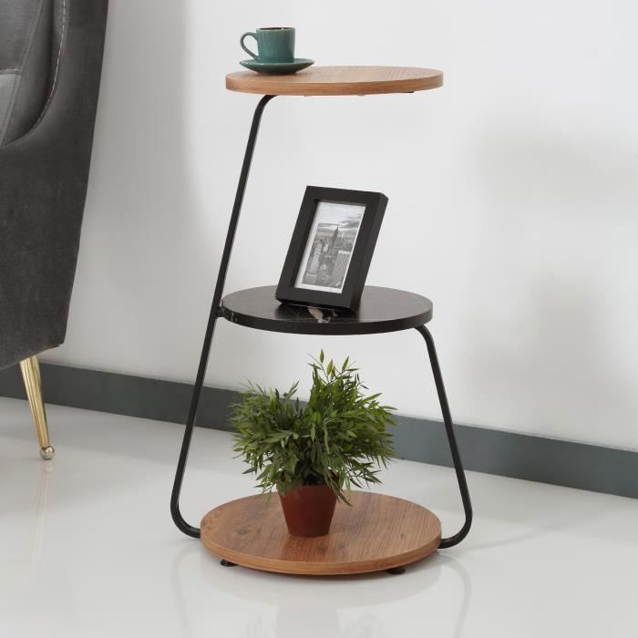 Table dappoint Sipoo à 3 niveaux 74 x 46 x 37 cm effet noyer - marbre noir - noir [en.casa]