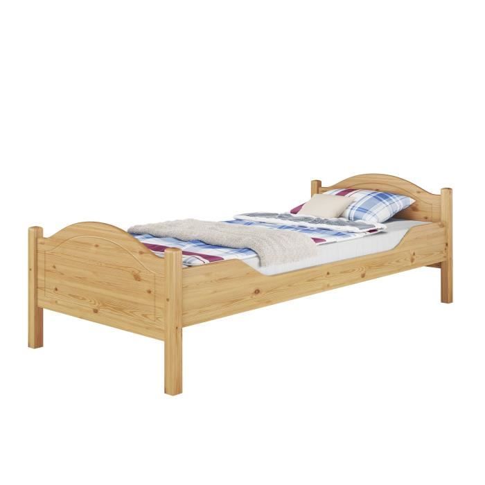 lit simple en bois massif - erst-holz - avec matelas et sommier à lattes flexibles - naturel
