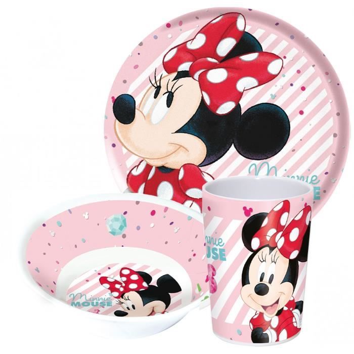 Set Vaisselle Enfant Minnie Mouse | Assiette, Bol Et Verre Antidérapants | Sans BPA - 18 Mois+