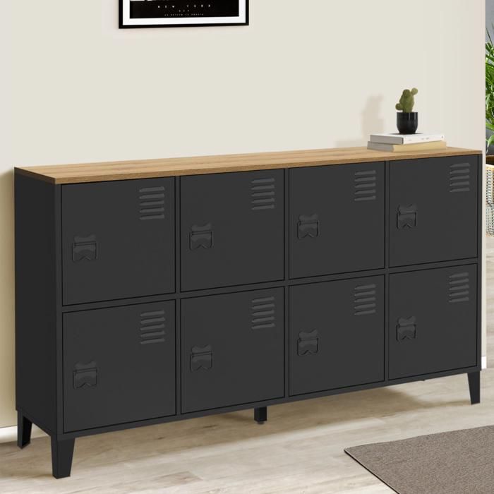 ID MARKET buffet 8 portes 139 cm Moderne bois et noir