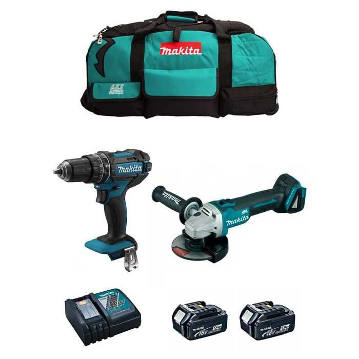 MAKITA Kit MK205 DHP482 + DGA504 + 2 x 5 0 Ah + DC18RC + LXT600