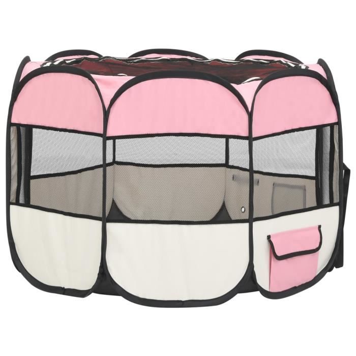 Comparer les prix de Parc pour chiens - Mothinessto - Pliable - 90x90x58 cm - Rose et crème - Sac de transport