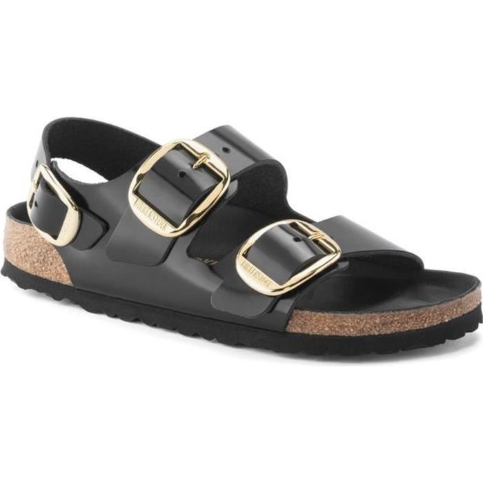 Sandales Femme BIRKENSTOCK Milano Big Buckle Noir verni Boucle de serrage Cuir Noir Cdiscount Chaussures