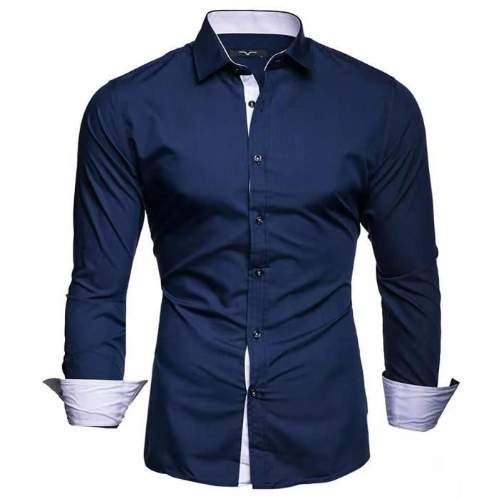 Chemise Homme Col Bicolore Uni Manches Longues Coupe Slim Business Idee Cadeau Noel Saint Valentin XH431ZANGLAN Bleu marine Cdiscount Pret a Porter