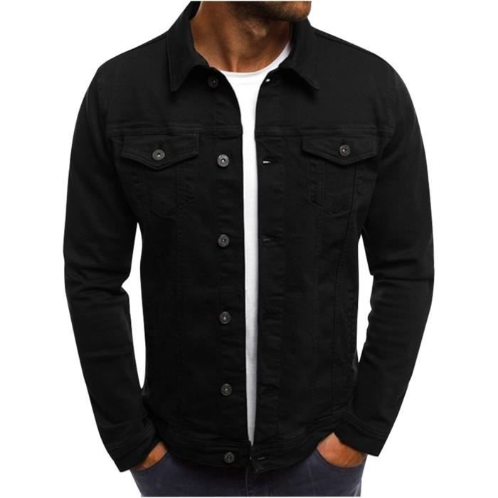 BLOUSON - PERFECTO - BOMBER Veste En Jean Veste De Travail Homme Denim Trucker Jean Jacket Blouson Cowboy Denim Noir