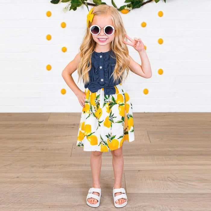 Toddler Bebe Filles Robe Sans Manches Imprime Citron Peche Robe En Jean Patchwork Jaune Achat Vente Robe Cdiscount