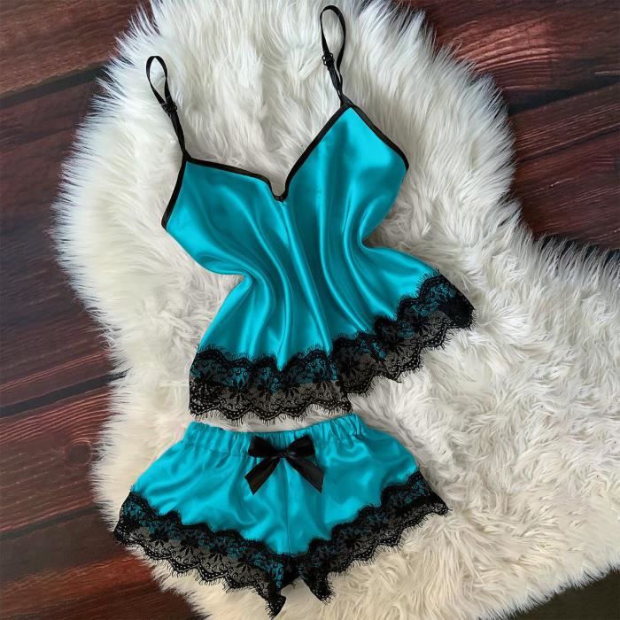 Ensemble De Caraco Et Shorty Pour Femme V Neck Cils Dentelle Sexy Tache ensemble-de-caraco-et-shorty-pour-femme-v-neck-cils-dentelle-sexy-tache