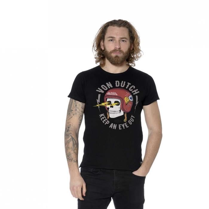 T-Shirt Von Dutch Homme Noir - 100% Coton - Col Rond - Manches Courtes - Brad