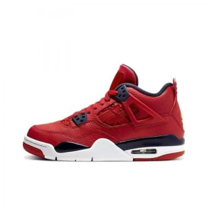 Basket Jordan 4 Retro High Chaussures de Running Femme Homme rouge