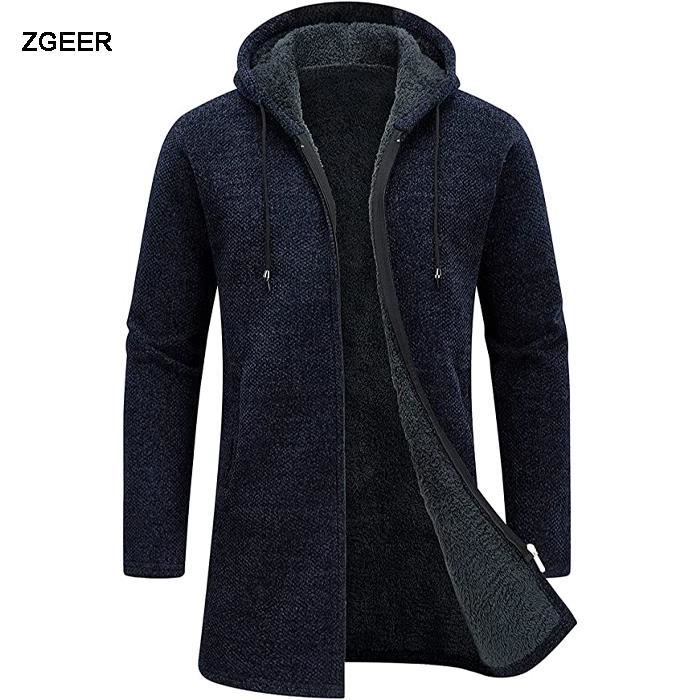 Veste Homme Manteau Decontracte a Capuche Long Cardigan Automne Hiver Chaud et Coupe vent Bleu Marine Bleu Cdiscount Pret a Porter