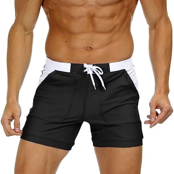 Boxer de bain pour homme Short de bain avec poches, taille élastique et cordon de serrage Style sportif Coupe près du corps Noir