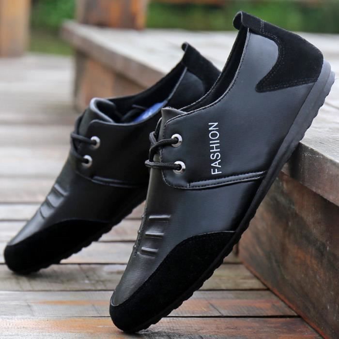 Basket Homme Chaussure en Cuir decontractee CZ noir Noir Cdiscount Chaussures