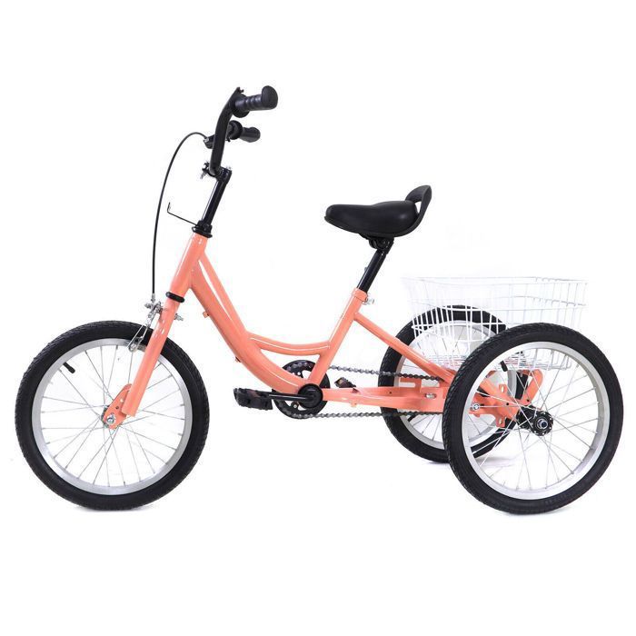 1 vitesse 16 pouces enfants tricycle simple vitesse chaîne volant 3 roues tricycle 18t avec panier Orange Clair