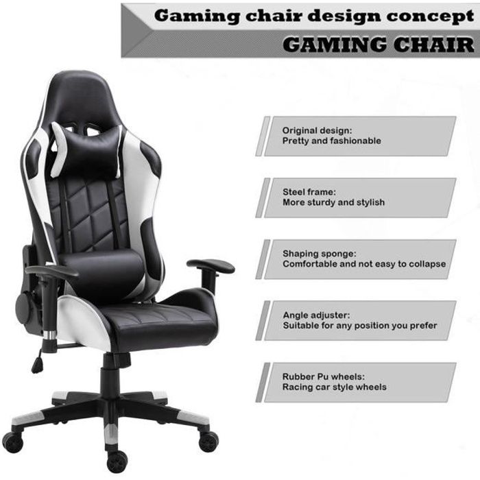Gaming Siege Fauteuil Gamer Moderne Anti Fatigue Chaise Bureau Ergonomique Blanc Prix Pas Cher Cdiscount