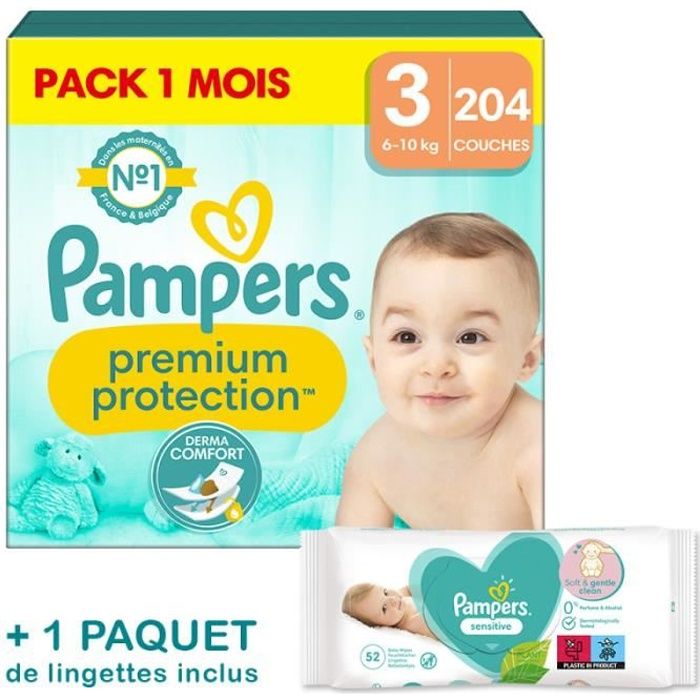 Couches Bébé Premium Protection Taille 3 6kg-10kg PAMPERS : Le