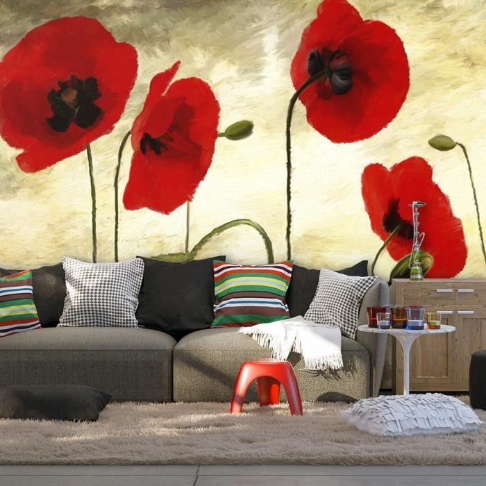 Papier Peint Adhésif 3D - Coquelicots (Q2545) - Aquarelle - Autocollant Mural Kay