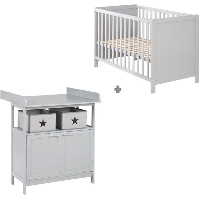 Chambre Bébé Duo Hamburg - ROBA - Lit Bébé 60x120 + Commode à Langer - Gris Chambre Bébé Duo Hamburg - ROBA - Lit Bébé 60x120 + Commode à Langer - Gris