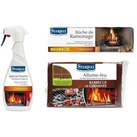 Pack produits de cheminée Starwax: nettoyant insert + buche de