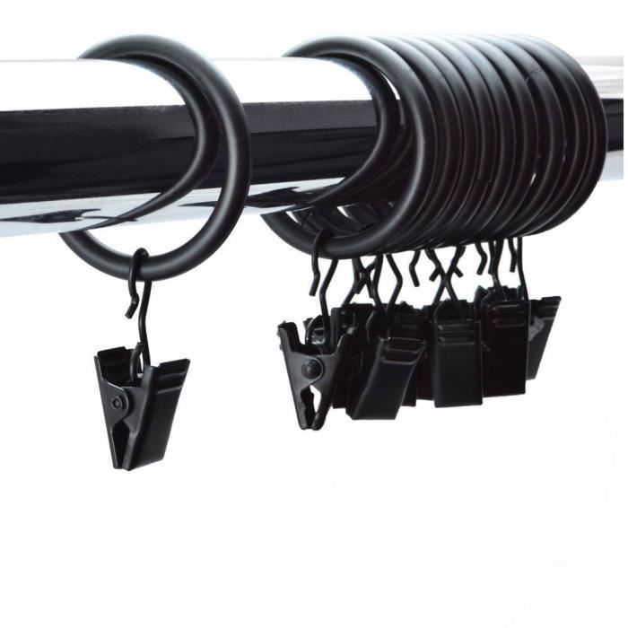 Lot de 10 anneaux à pinces pour rideaux de 40x50mm en Noir Mat - Boulet