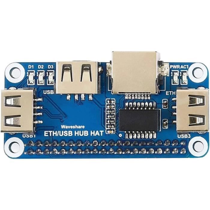 Ethernet / USB HUB HAT (B) for Raspberry Pi series, 1x RJ45 Ethernet Port,  3x USB 2.0 Ports