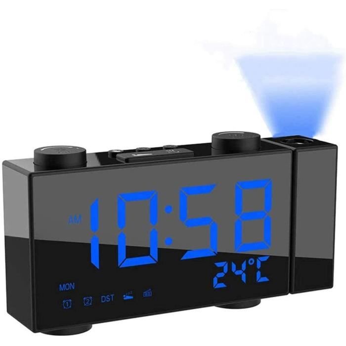 Réveil Projecteur Plafond Radio Réveil YUNYODA Avec Projection 180° - FM Numérique - Double Alarme - Écran LED 7 Pouces Affichage Température Humidité