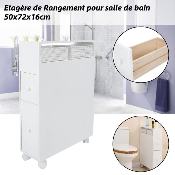 Meuble de Rangement à roulettes pour salle de bain avec 2 tiroirs