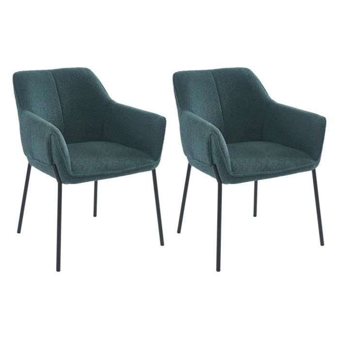 chaises avec accoudoirs en tissu bouclette et métal noir - bleu - aketi - vintage - lot de 2 - intérieur