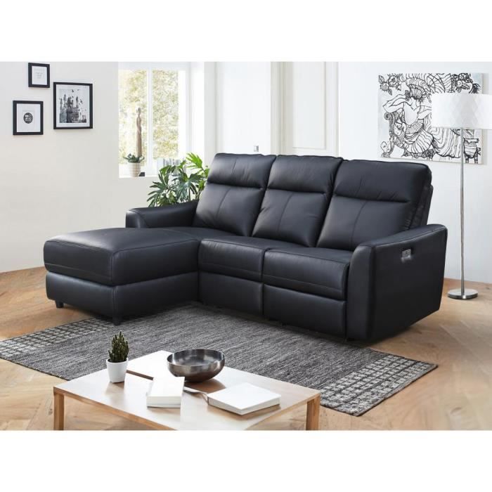 Canapé d'angle 4 places Noir Cuir Design Confort