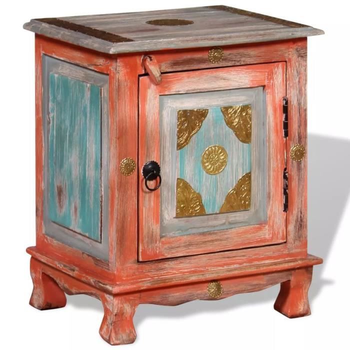 Table de chevet en bois de manguier massif - VIDAXL - Vintage - 1 tiroir - Orange
