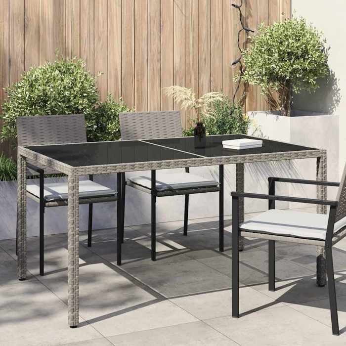 Vidaxl Table de jardin 150x90x75cm Verre trempé et résine tressée Gris 316708 - vue 2