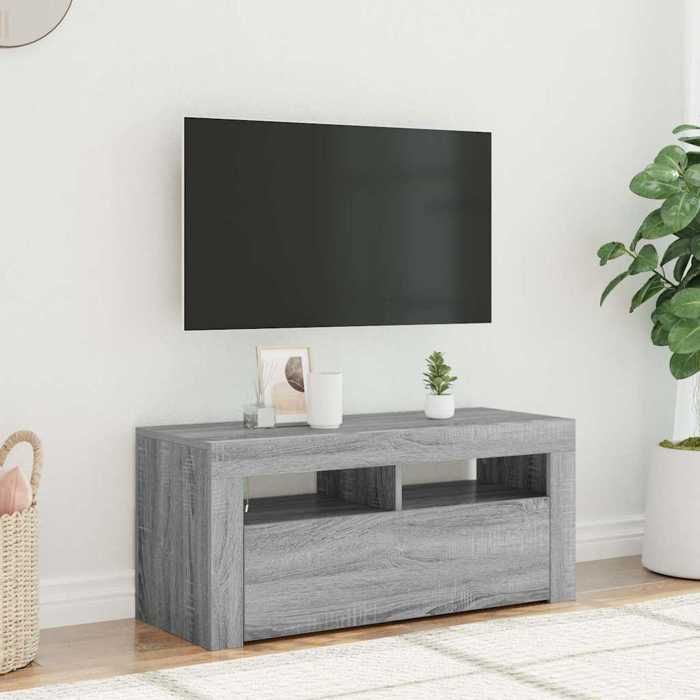 vidaXL Meuble TV avec lumières LED Sonoma gris 90x35x40 cm 822722