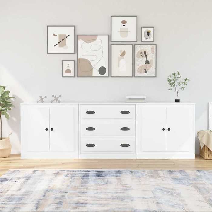 vidaXL Buffets 3 pcs Blanc Bois dingénierie 3185215