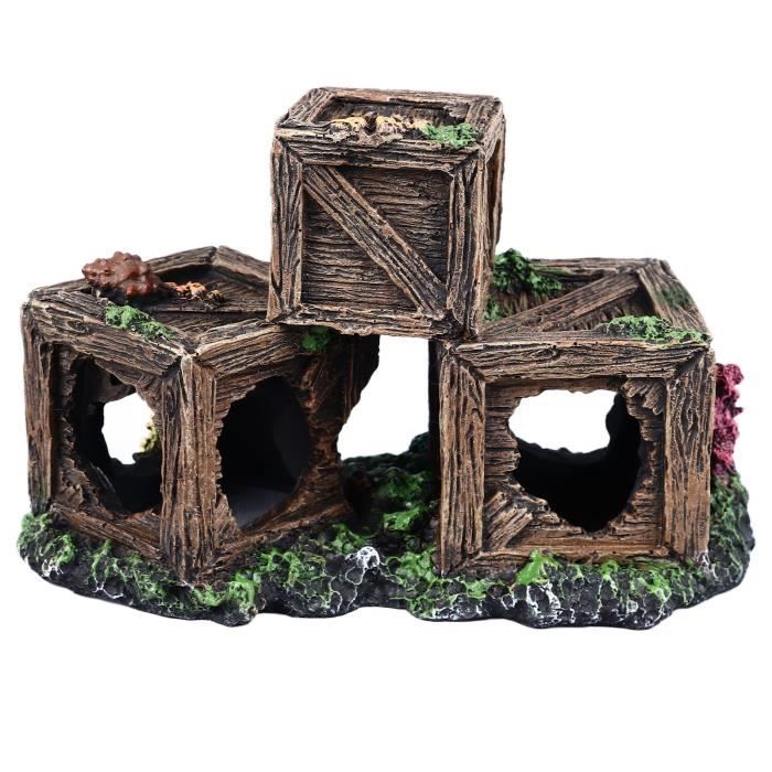 Comparer les prix de Vvikizy Décoration Aquarium Forme Caisse à Vin en Résine Cache Cachette Récif Poisson Ornement Décoratif