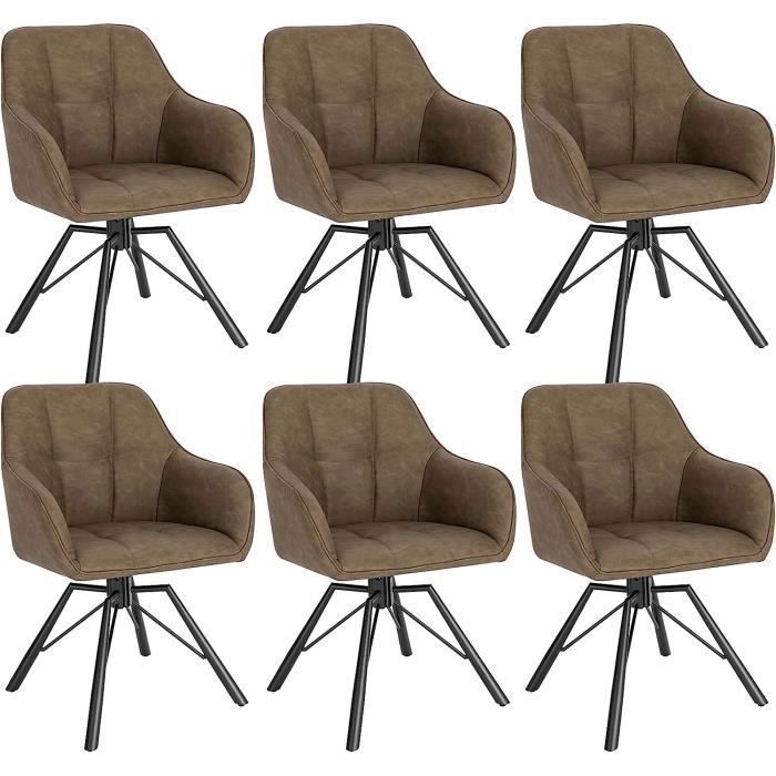 WOLTU Chaise Pivotante à 360° Lot de 6 Chaise Salle à Manger Scandinave Fauteuil en Faux Cuir Vintage Marron W0ATT0029-6
