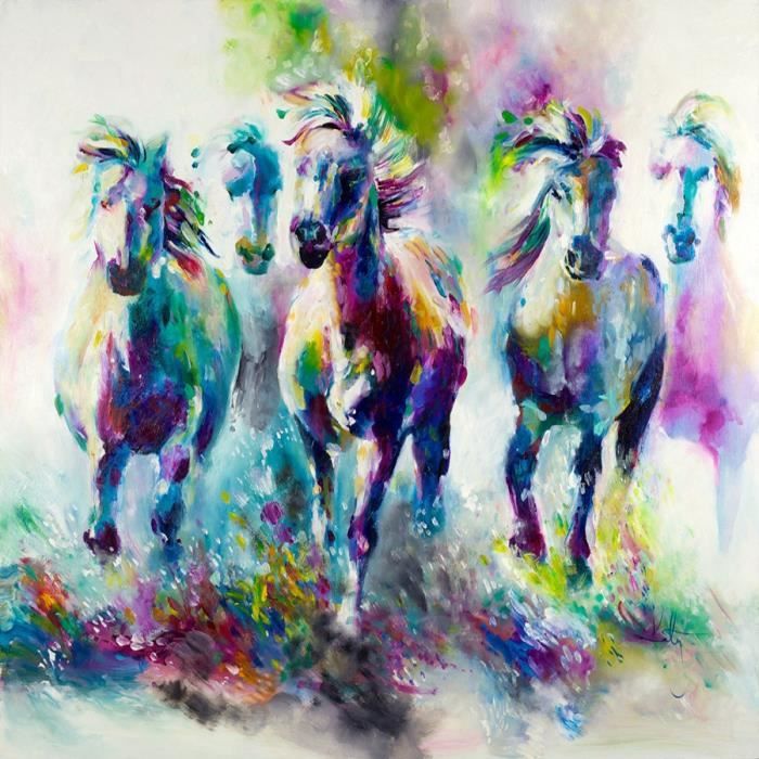 Tableau Déco Toile Imprimée Peinture à l'huile Cheval de Couleur Moderne  Art Mural - Sans Cadre - Achat / Vente tableau - toile - Cdiscount