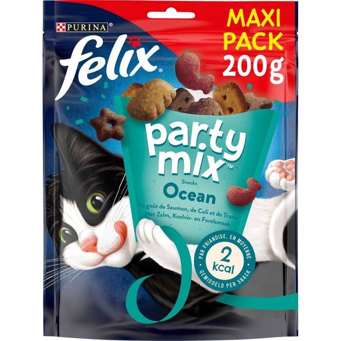 FELIX Party Mix Saveur de L'Océan : Saumon, Colin, Truite - 200g - Friandises pour chat