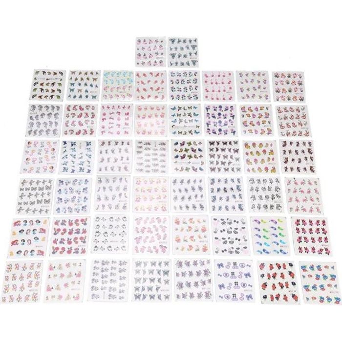 50 Feuilles Stickers ongles Nail Art 3D Autocollants ongles Manucure Décor