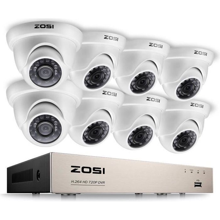 Kit Vidéosurveillance Extérieure 8pcs 1500TVL Caméra de Surveillance et 8CH DVR 720P Sans disque dur Maison Sécurité CCTV
