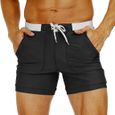 Boxer de bain pour homme Short de bain avec poches, taille élastique et cordon de serrage Style sportif Coupe près du corps Noir-1