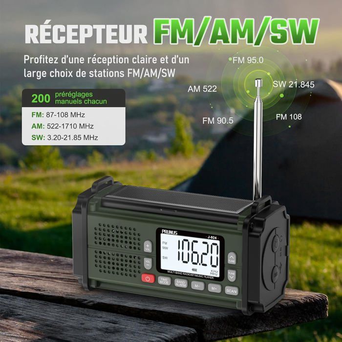Radio De Survie Prunus J-924 - DAB/FM, Manivelle, Lampe Dynamo Et Batteries Incluses - Jaune