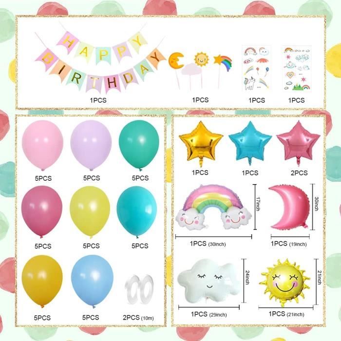 Décoration Anniversaire 3 Ans Fille - Bannière Et Ballons Arc-En-Ciel - Set Fête Enfant Décoration Anniversaire 3 Ans Fille - Bannière Et Ballons Arc-En-Ciel - Set Fête Enfant