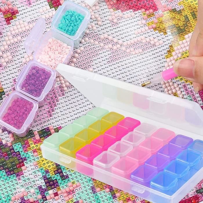 2 Boîtes De Rangement Pour Diamond Painting - 28 Compartiments Amovibles Chacune - Transparentes - Dimensions 17,5x10,5x2,6 Cm