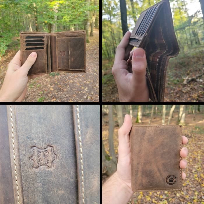 Portefeuille Homme Lois En Cuir Vintage - Blocage RFID - Multcartes Et Monnaie - Brun Foncé