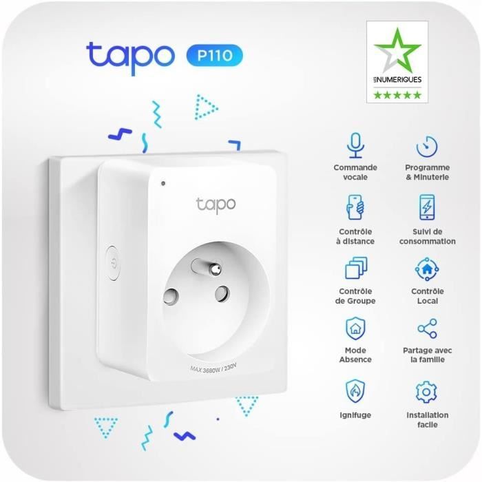 Prise connectée WiFi - TP-Link Tapo P110(FR) - Suivi de consommation - 16A  Type E - Compatible avec Alexa et Google Home - Cdiscount Bricolage