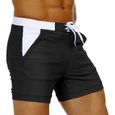 Boxer de bain pour homme Short de bain avec poches, taille élastique et cordon de serrage Style sportif Coupe près du corps Noir-2