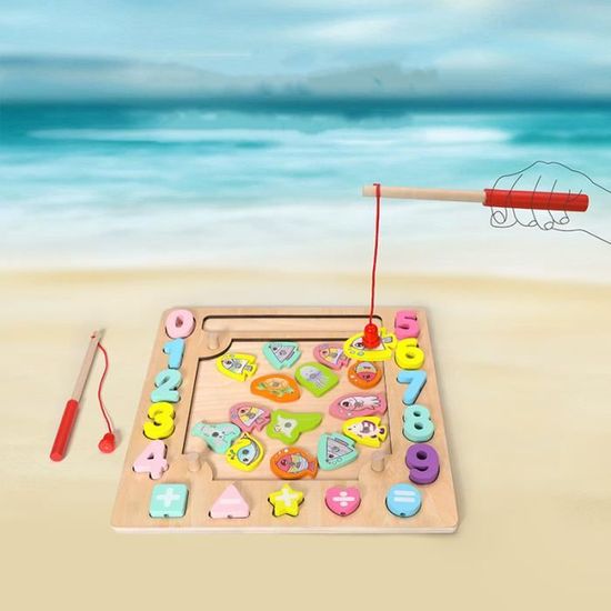 Jeu Magnétique 3 En 1 Kulveanju – Pêche, Puzzle Et Perles En Bois, Jouet Montessori 2-4 Ans